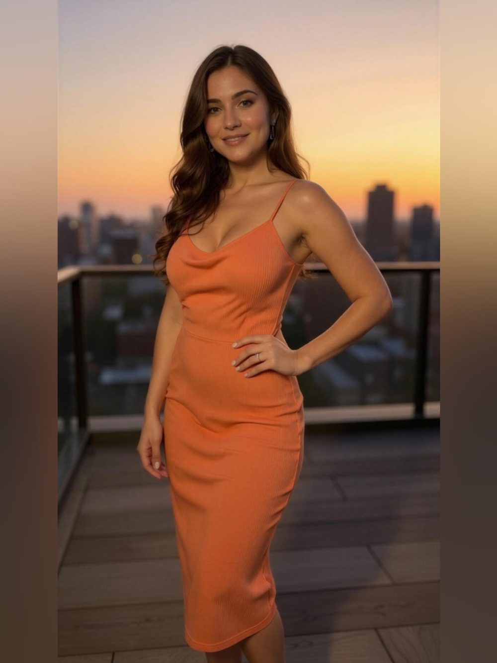 Here Comes the Sun Chic Peach Ribbed Midi Dress Size S